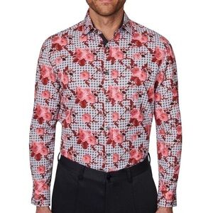 Society of Threads Men Slim Fit Floral
Performance Dress Shirt Gray Size M, red
